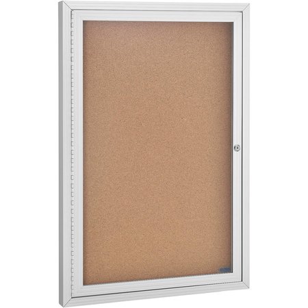 GLOBAL INDUSTRIAL Enclosed Bulletin Board - Cork - Aluminum Frame - 24in x 36in - 1 Door 695481